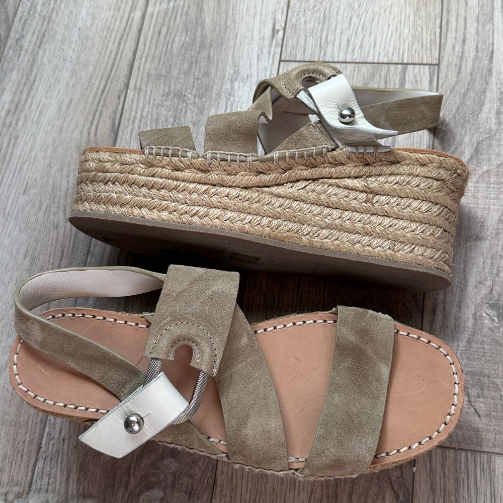 New nwot Rag & bone August Suede And Leather Espadrille Sandals Taupe 37.5 7.5 - Picture 6 of 12